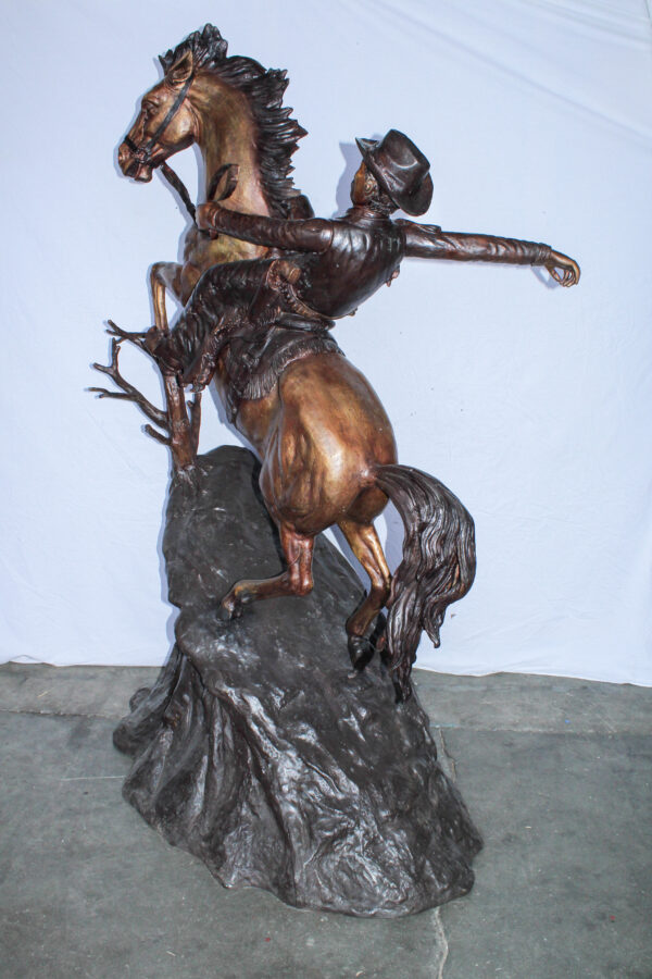 Life Size Bronze Cowboy on Rearing Horse Western Statue 60" x 37" x 81"H - Image 8