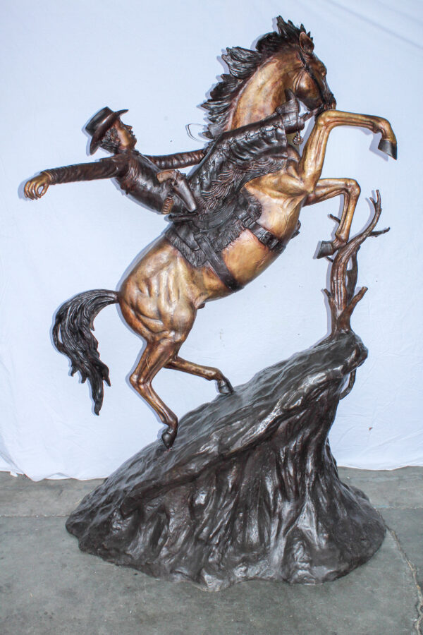 Life Size Bronze Cowboy on Rearing Horse Western Statue 60" x 37" x 81"H - Image 11