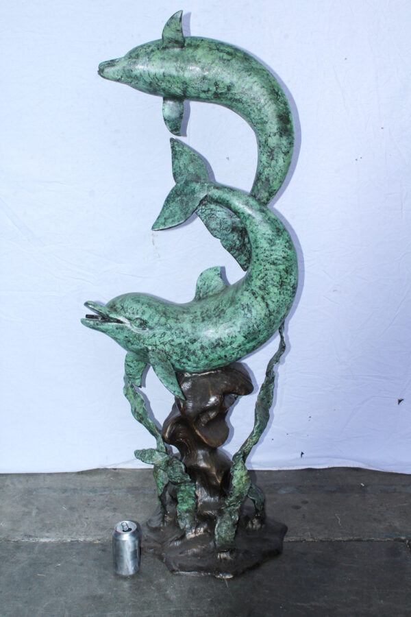 Giant Bronze Dolphin Fountain Sculpture with Green Patina 23" x 15" x 66"H - Image 3