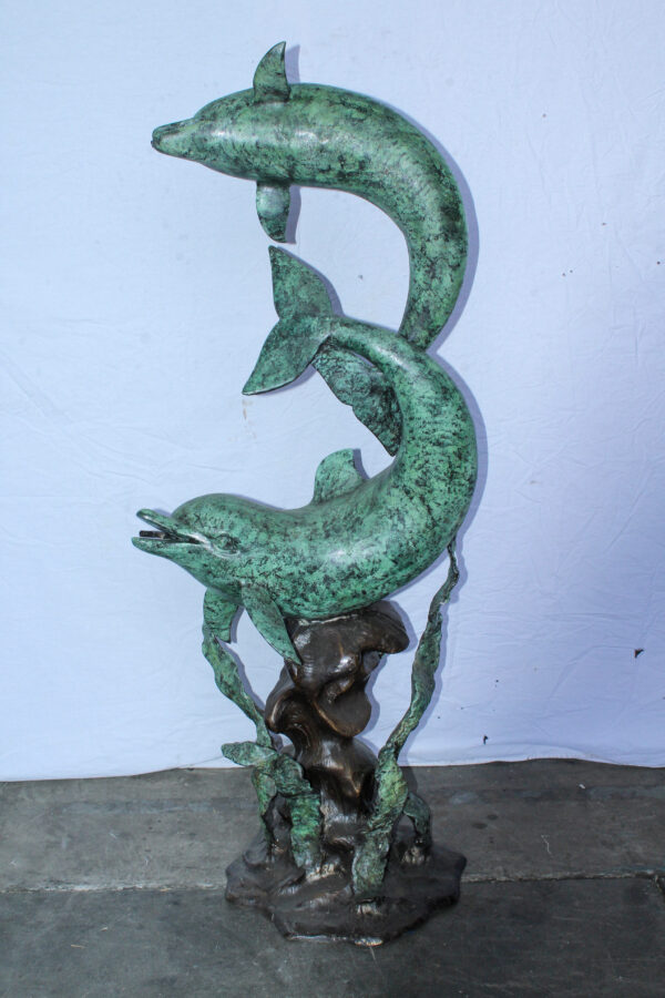 Giant Bronze Dolphin Fountain Sculpture with Green Patina 23" x 15" x 66"H - Image 4