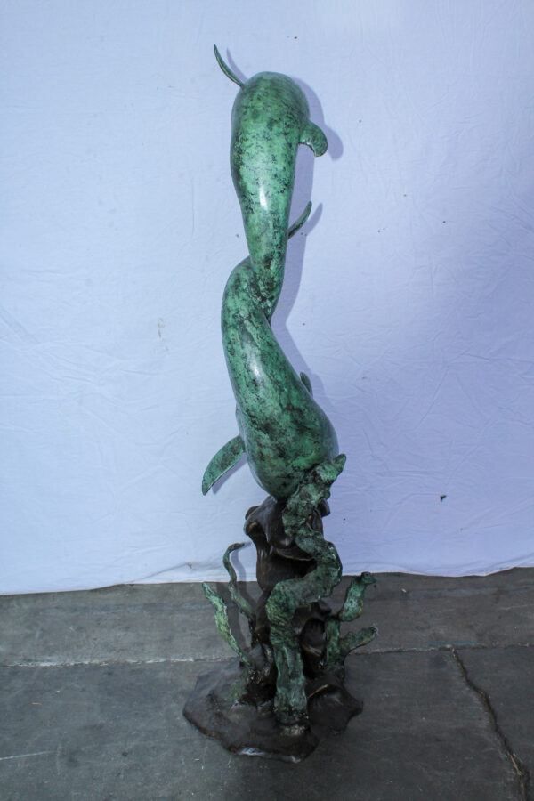 Giant Bronze Dolphin Fountain Sculpture with Green Patina 23" x 15" x 66"H - Image 5