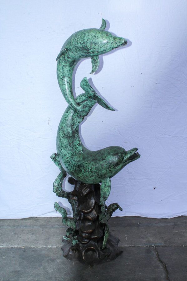 Giant Bronze Dolphin Fountain Sculpture with Green Patina 23" x 15" x 66"H - Image 7