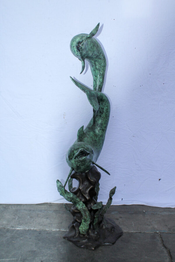 Giant Bronze Dolphin Fountain Sculpture with Green Patina 23" x 15" x 66"H - Image 8