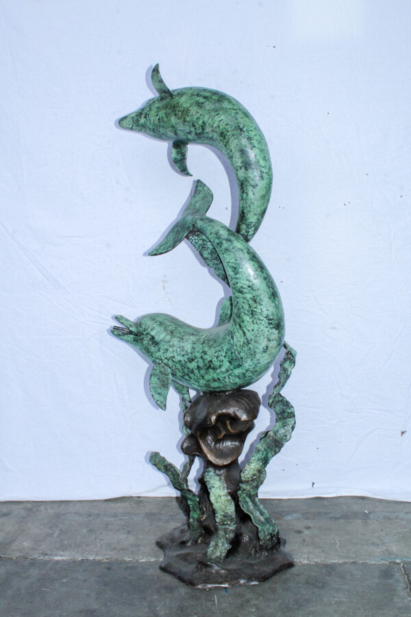 Giant Bronze Dolphin Fountain Sculpture with Green Patina 23" x 15" x 66"H - Image 10