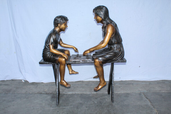 Life Size Bronze Children Playing Checkers Statue 37" x 17" x 44"H - Image 3