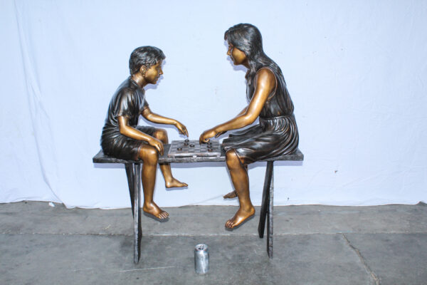 Life Size Bronze Children Playing Checkers Statue 37" x 17" x 44"H - Image 4