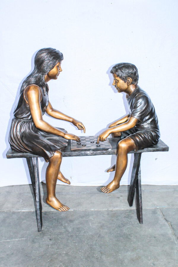 Life Size Bronze Children Playing Checkers Statue 37" x 17" x 44"H - Image 8