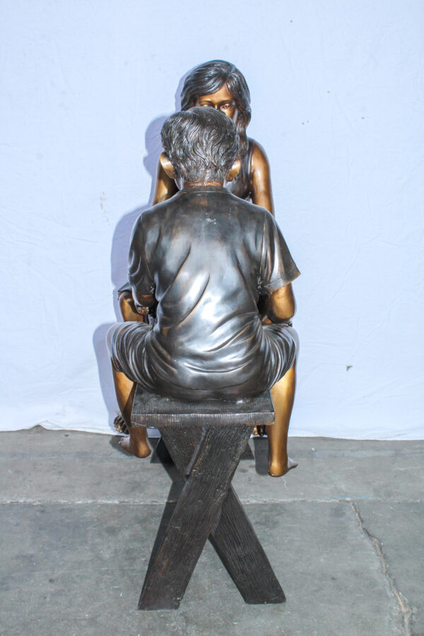 Life Size Bronze Children Playing Checkers Statue 37" x 17" x 44"H - Image 10