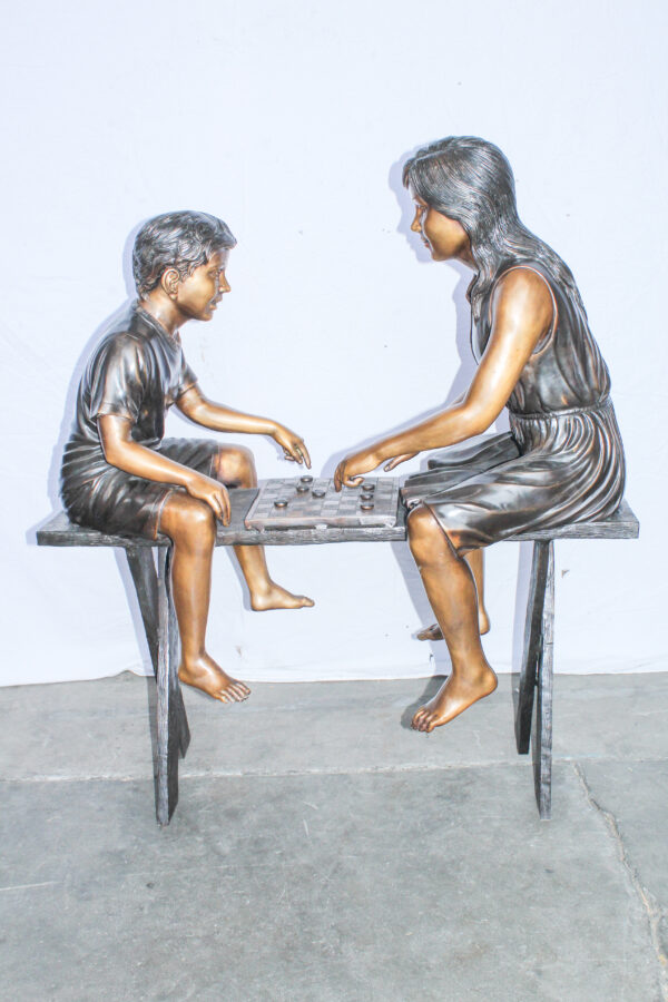 Life Size Bronze Children Playing Checkers Statue 37" x 17" x 44"H - Image 12
