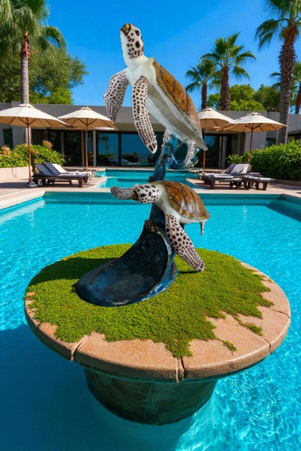 Two Giant Sea Turtle Fountain Bronze Statue Over Coral Base 52" x 40" x 68"H - Image 11