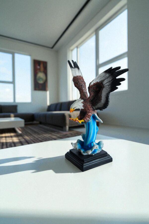 Resin Bald Eagle Statue Diving Over Ocean Wave on Base 14" x 7" x 17"H - Image 8