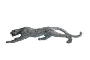 Silver Resin Bead Panther Sculpture in Dynamic Crouch Pose Art   36" x 7" x 8"H