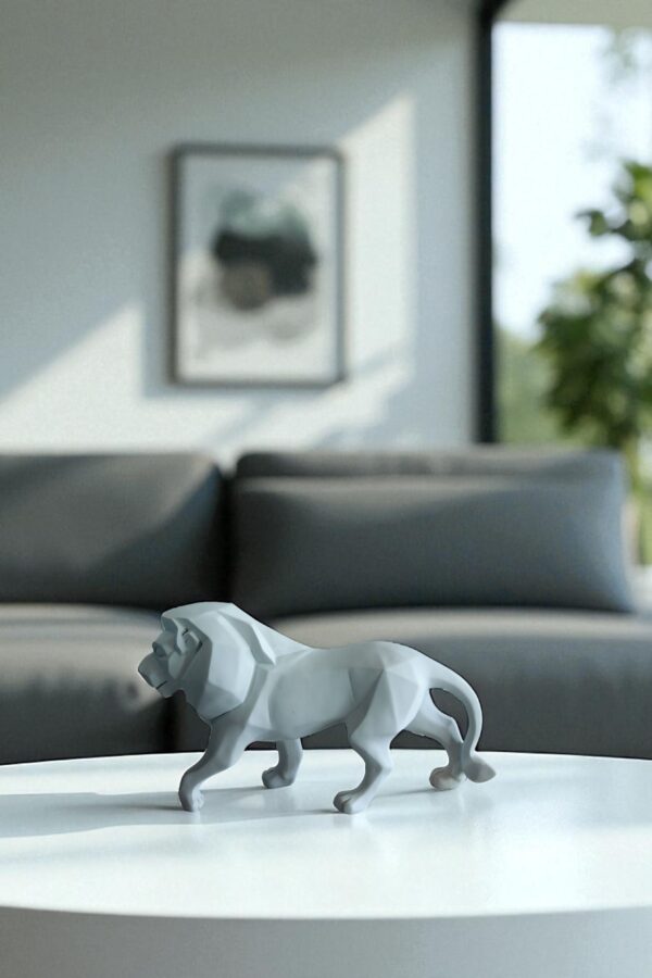White Resin Geometric Lion Sculpture in Walking Stance Art   17" x 5" x 9"H - Image 11