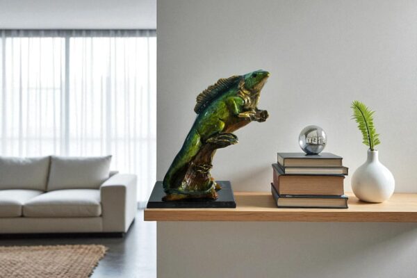 Bronze Iguana Statue on Tree Trunk Mounted on a Marble Base   20" x 7" x 22"H - Image 11