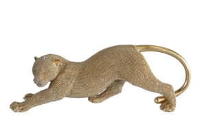 Elegant Gold Resin Panther Statue in Stretching Pose 15" x 4" x 6"H