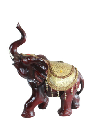 Resin Elephant Statue with Gold Saddle and Raised Trunk 19" x 10" x 22"H