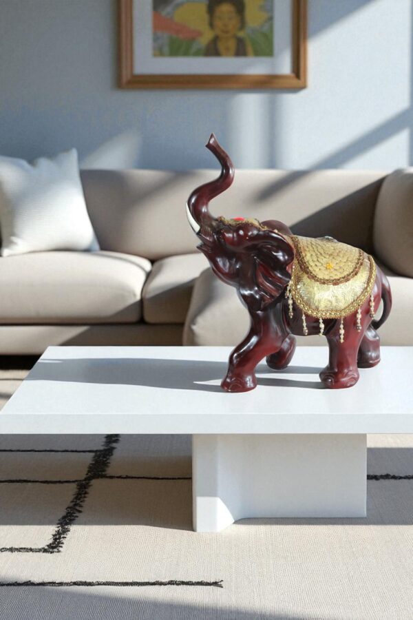 Resin Elephant Statue with Gold Saddle and Raised Trunk 19" x 10" x 22"H - Image 11