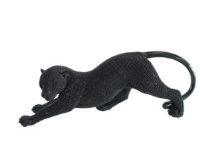 Stretching Panther Black Resin Sculpture With Bead Texture 15" x 4" x 6"H