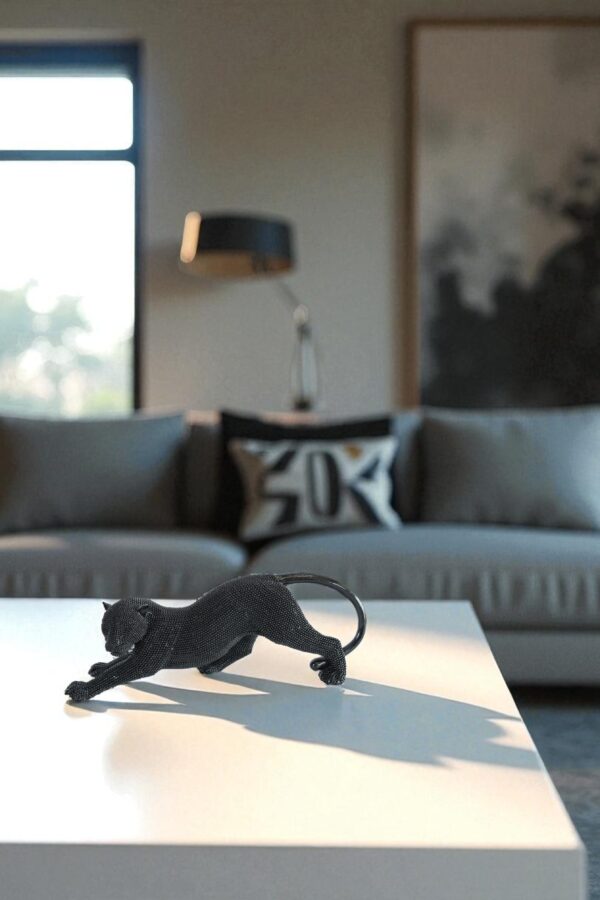 Stretching Panther Black Resin Sculpture With Bead Texture 15" x 4" x 6"H - Image 11