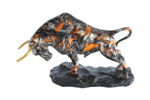 Abstract Resin Bull Statue in Orange and Black Urban Design 14" x 4" x 9"H