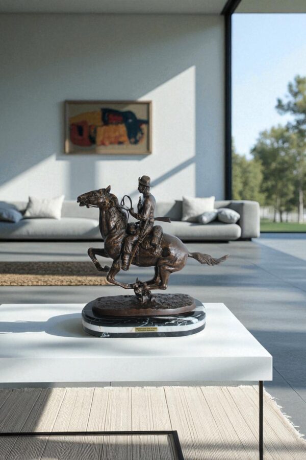 Remington Replica Trooper of the Plains Bronze Statue on Marble 21" x 8" x 22"H - Image 10