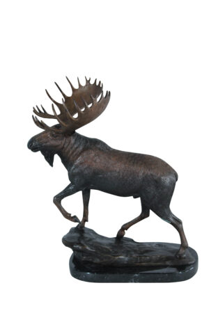 Walking Moose Bronze Sculpture with Marble Base 11" x 4" x 13"H
