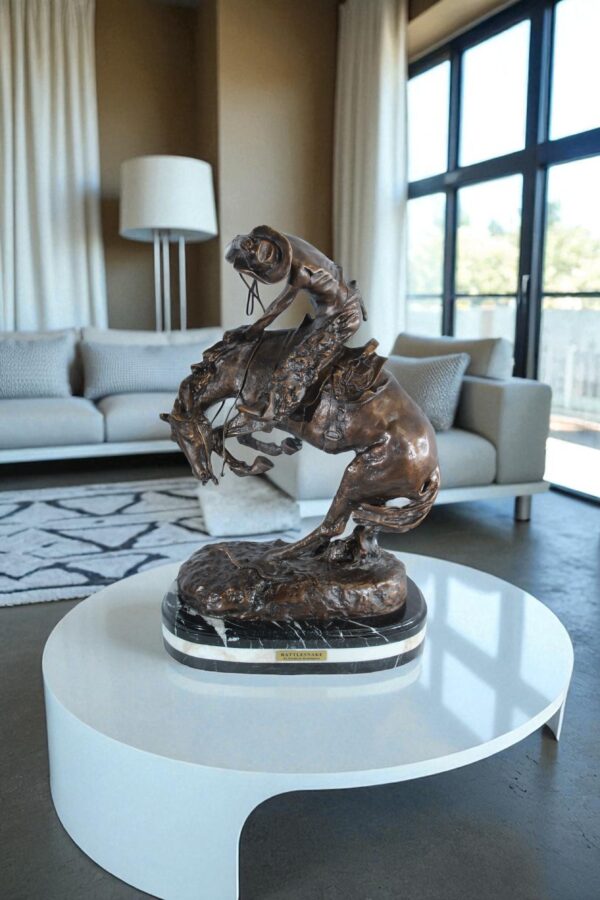 Rattlesnake Remington Replica Bronze Sculpture mounted on Marble 15" x 9" x 25"H - Image 2