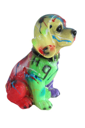 Multicolor Resin Puppy Statue Abstract Dog Decor 8" x 6" x 10"H