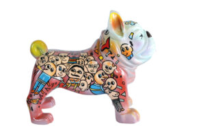 Graffiti Style Resin Bulldog Statue Colorful Street Art Look 18" x 9" x 17"H