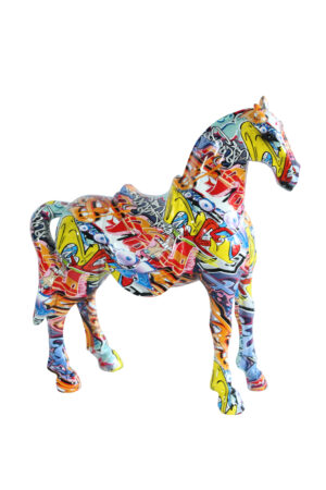 Colorful Resin Horse Statue with Saddle Graffiti Finish 14" x 5" x 15"H