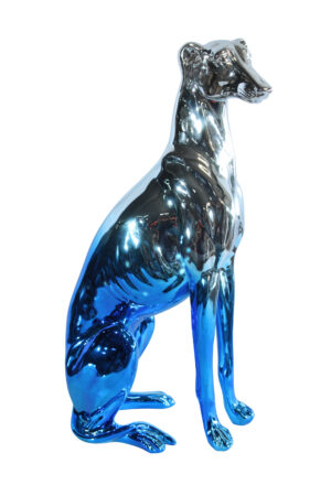 Modern Resin Greyhound Dog in Chrome Blue Finish 10" x 5" x 22"H