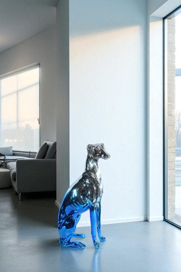 Modern Resin Greyhound Dog in Chrome Blue Finish 10" x 5" x 22"H - Image 3