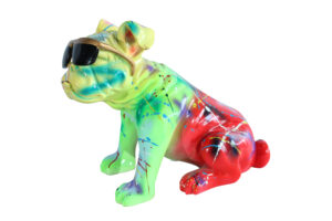 Colorful Resin Bulldog Statue with Sunglasses 17" x 9" x 13"H