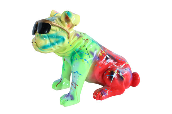 Colorful Resin Bulldog Statue with Sunglasses 17" x 9" x 13"H