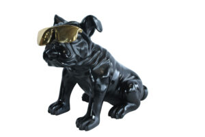 Black Resin Bulldog Statue with Gold Sunglasses 17" x 9" x 13"H