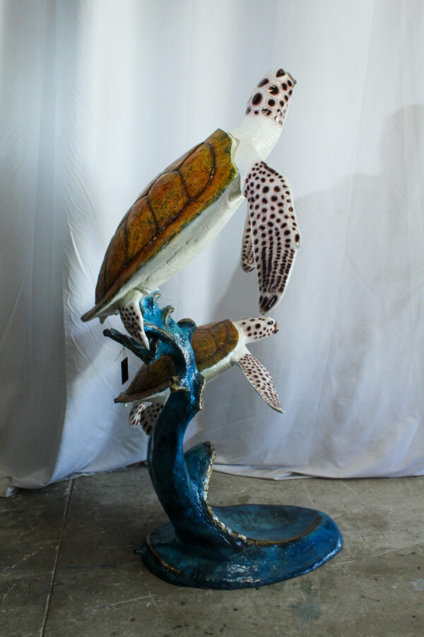 Two Giant Sea Turtle Fountain Bronze Statue Over Coral Base 52" x 40" x 68"H - Image 13