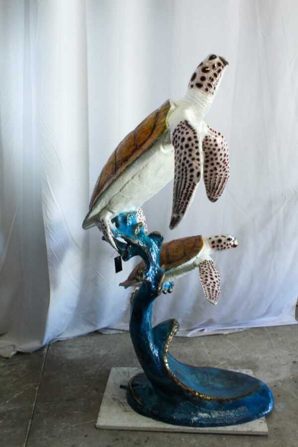 Two Giant Sea Turtle Fountain Bronze Statue Over Coral Base 52" x 40" x 68"H - Image 2