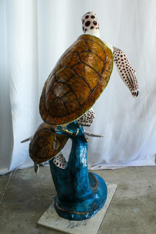 Two Giant Sea Turtle Fountain Bronze Statue Over Coral Base 52" x 40" x 68"H - Image 3