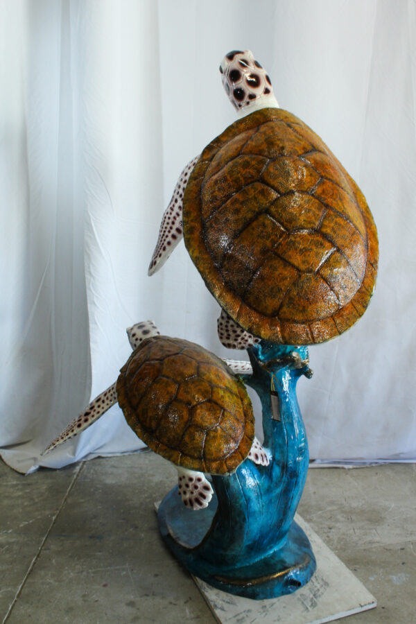 Two Giant Sea Turtle Fountain Bronze Statue Over Coral Base 52" x 40" x 68"H - Image 4