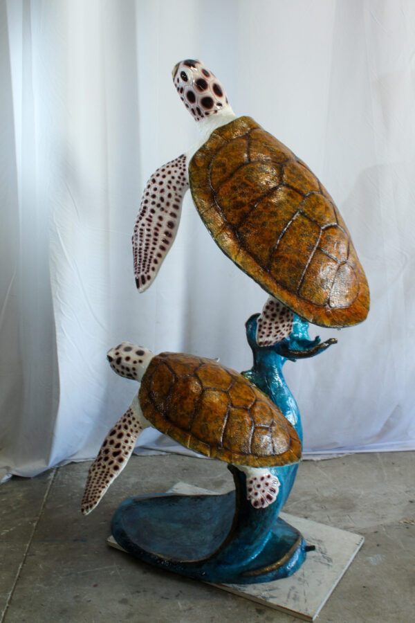 Two Giant Sea Turtle Fountain Bronze Statue Over Coral Base 52" x 40" x 68"H - Image 5