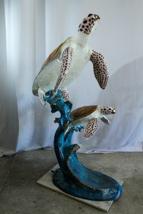 Two Giant Sea Turtle Fountain Bronze Statue Over Coral Base 52" x 40" x 68"H - Image 7