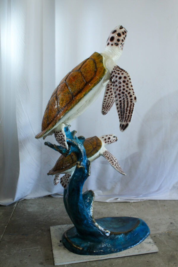 Two Giant Sea Turtle Fountain Bronze Statue Over Coral Base 52" x 40" x 68"H - Image 8