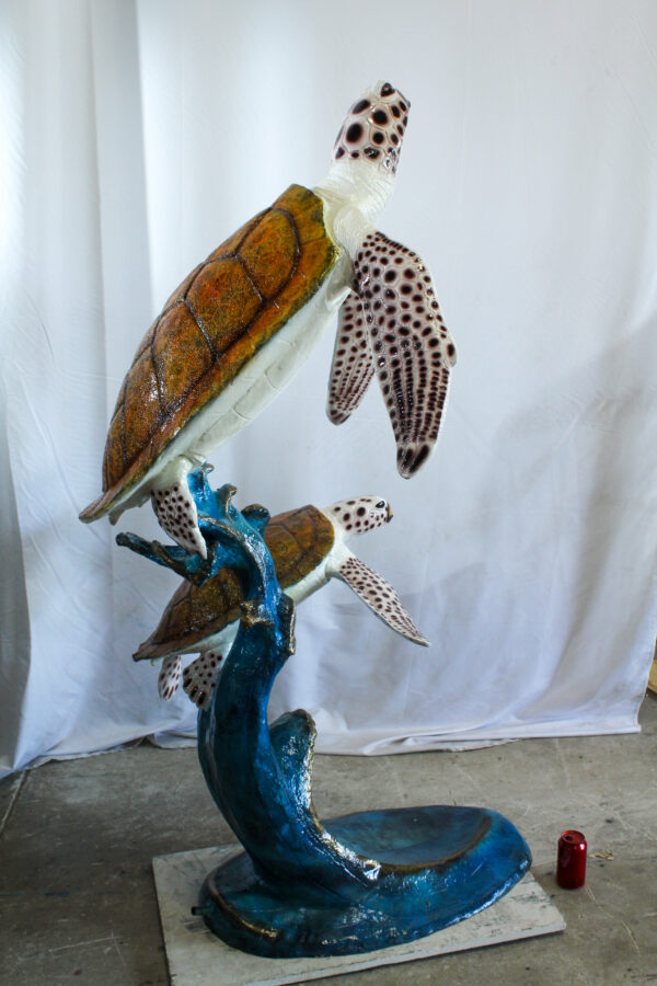 Two Giant Sea Turtle Fountain Bronze Statue Over Coral Base 52" x 40" x 68"H - Image 9