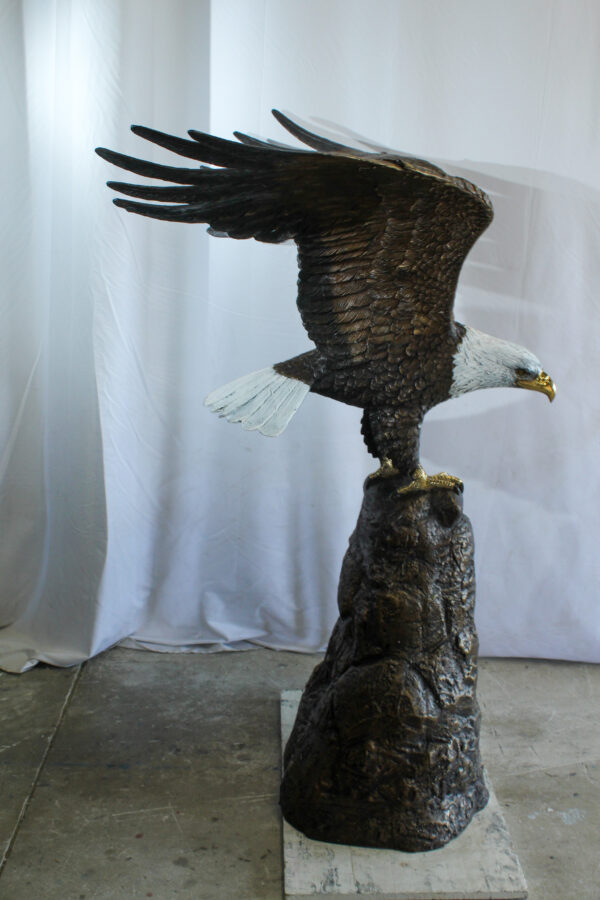 Bald Eagle Bronze Statue with White Head and His Wings Spread 51" x 36" x 58"H - Image 3