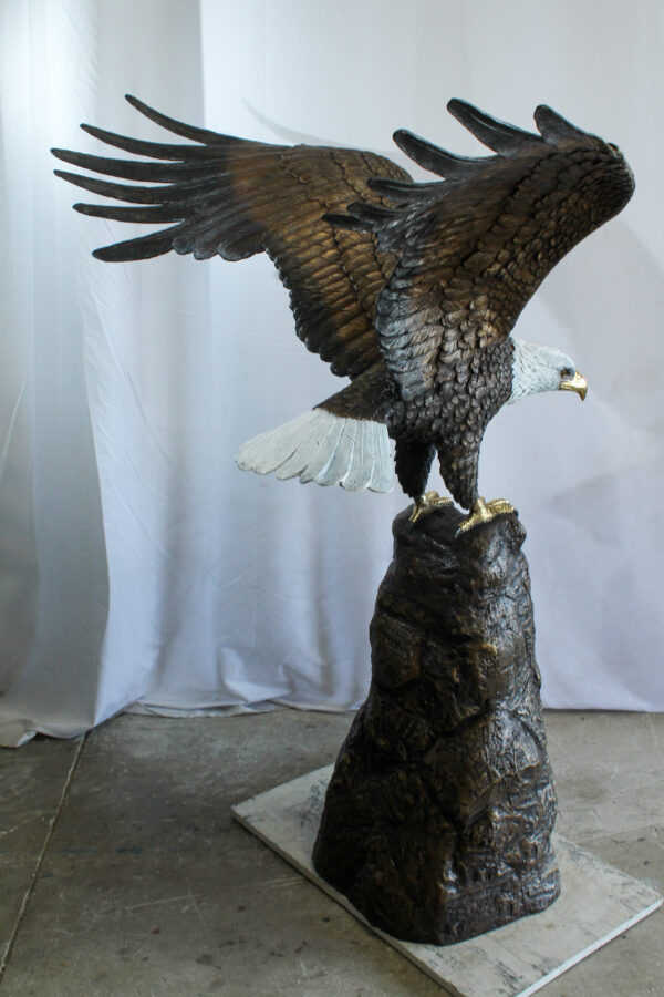 Bald Eagle Bronze Statue with White Head and His Wings Spread 51" x 36" x 58"H - Image 4