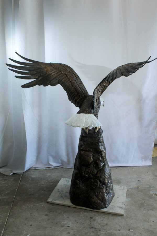 Bald Eagle Bronze Statue with White Head and His Wings Spread 51" x 36" x 58"H - Image 5