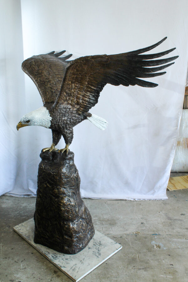 Bald Eagle Bronze Statue with White Head and His Wings Spread 51" x 36" x 58"H - Image 8