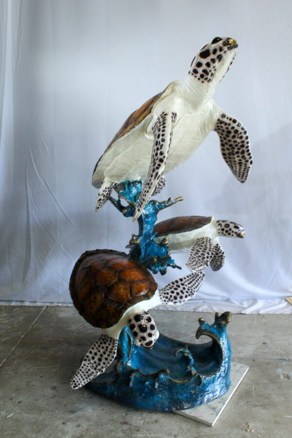 Giant Bronze Three Sea Turtles Fountain Statue Coral Base 50" x 40" x 68"H - Image 12