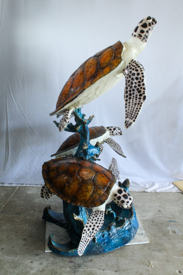 Giant Bronze Three Sea Turtles Fountain Statue Coral Base 50" x 40" x 68"H - Image 13