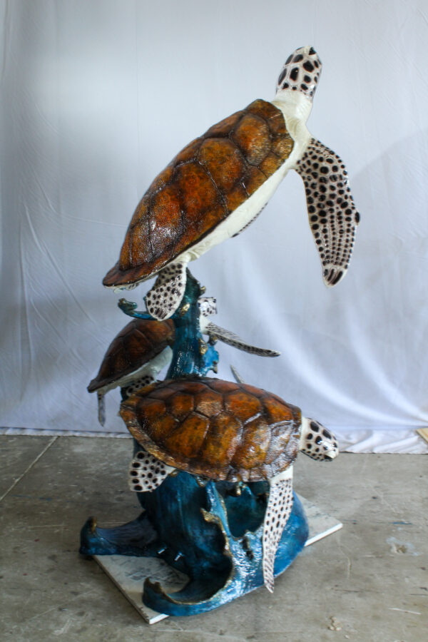 Giant Bronze Three Sea Turtles Fountain Statue Coral Base 50" x 40" x 68"H - Image 2